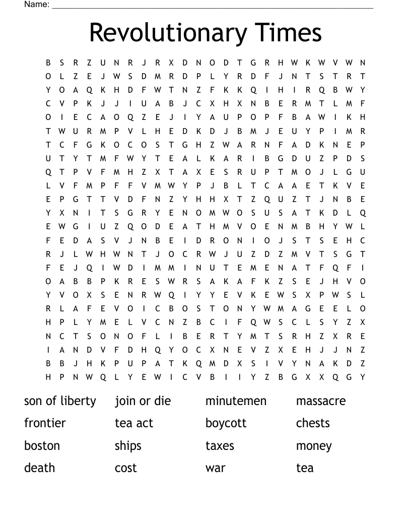 Revolutionary Times Word Search