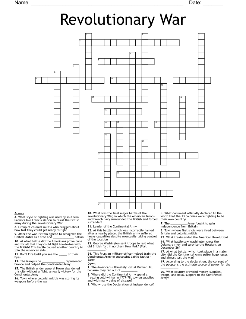 Revolutionary War Crossword