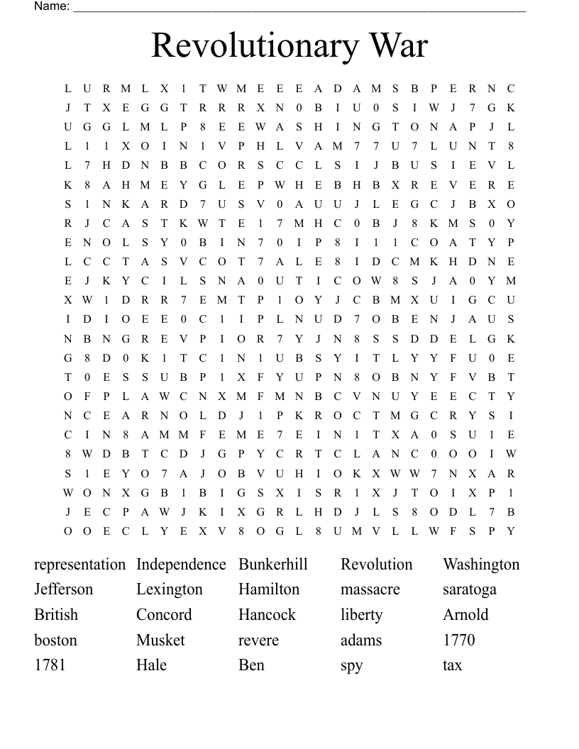 Revolutionary War Word Search