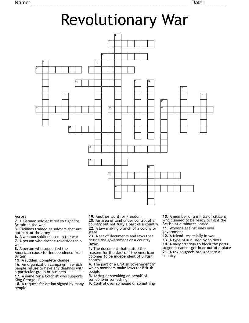 Revolutionary War Crossword