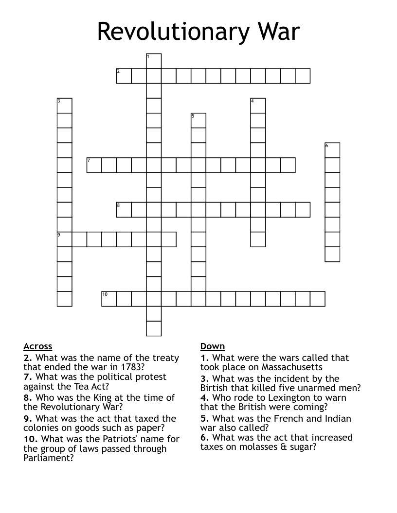 Revolutionary War Crossword
