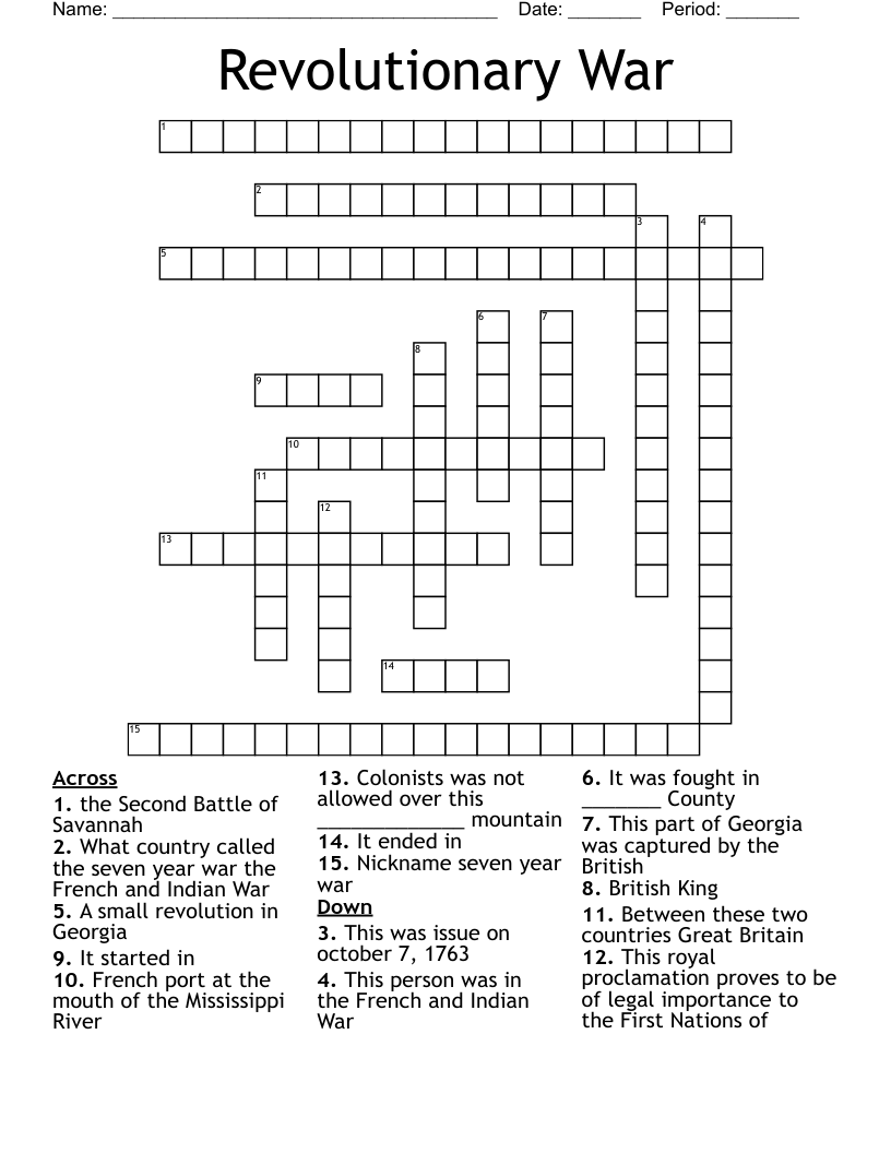 Revolutionary War Crossword