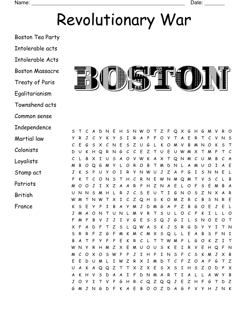 Revolutionary War Word Search