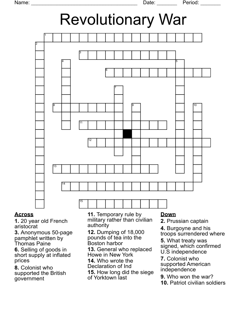 Revolutionary War Crossword