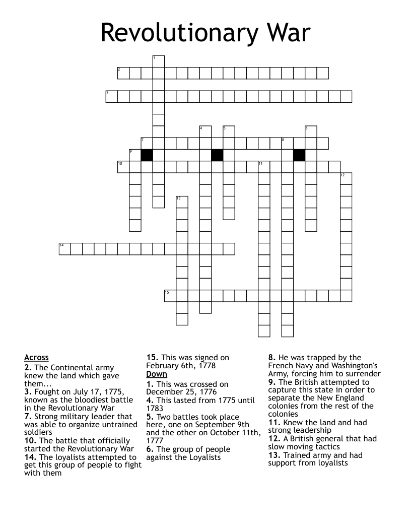 Revolutionary War Crossword