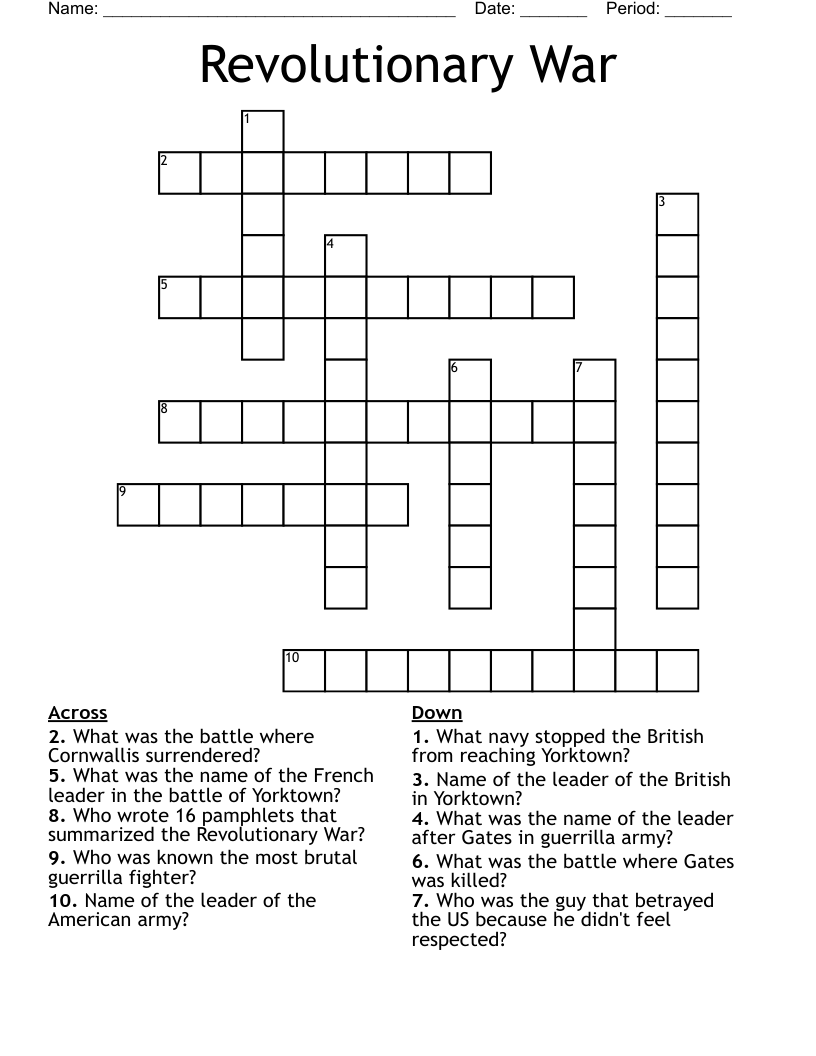 Revolutionary War Crossword