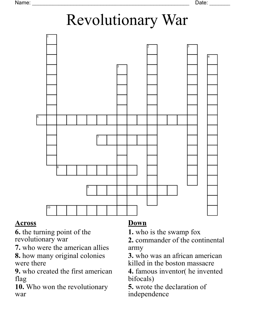Revolutionary War Crossword