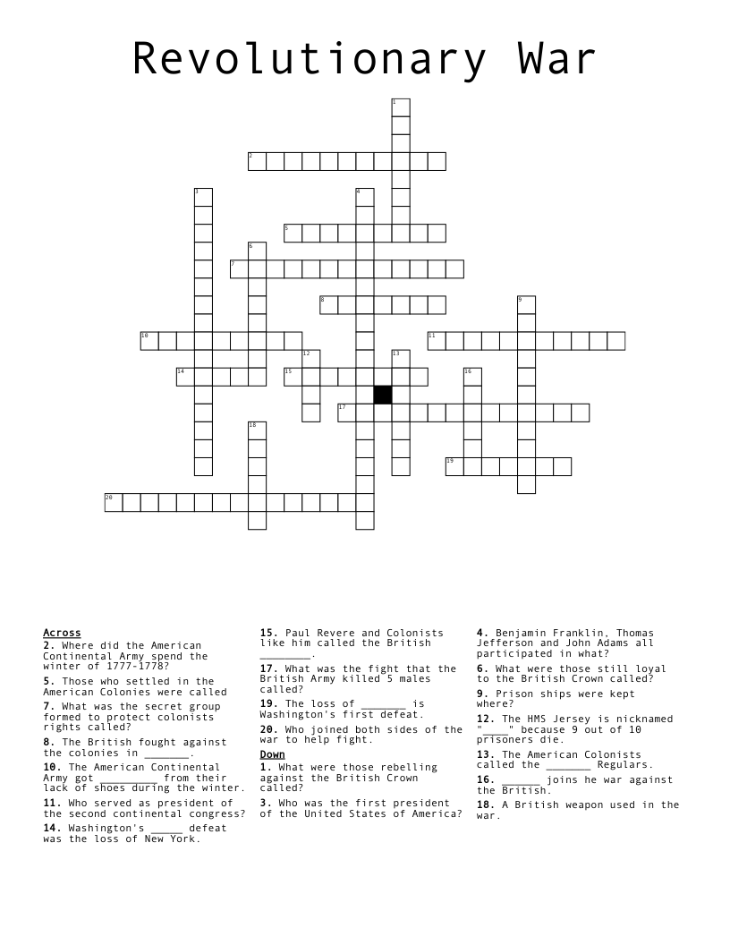 Revolutionary War Crossword