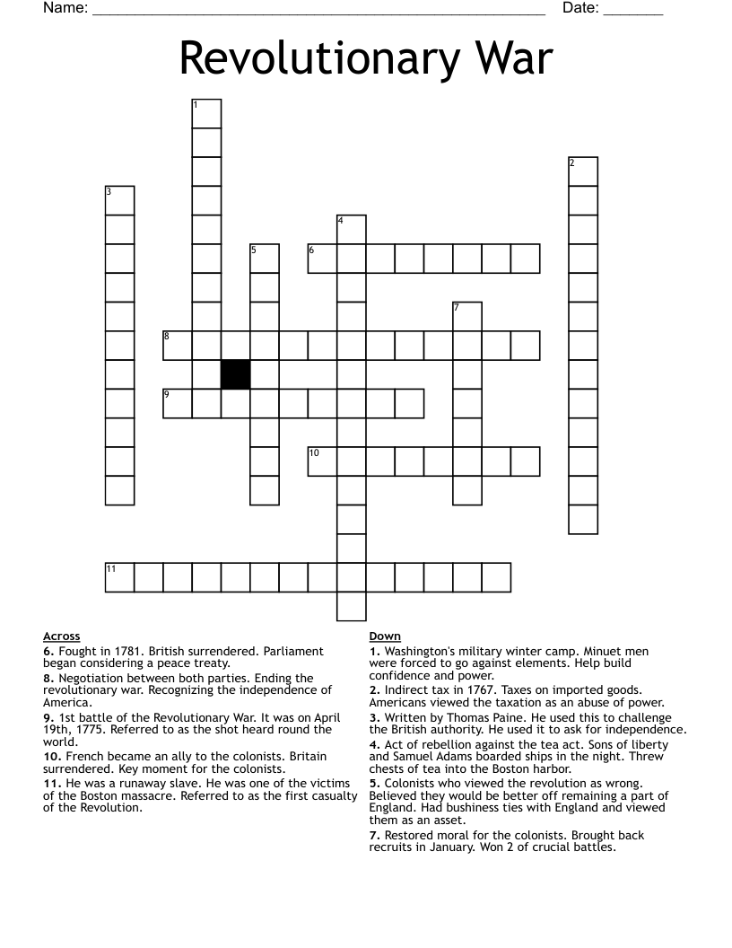 Revolutionary War Crossword