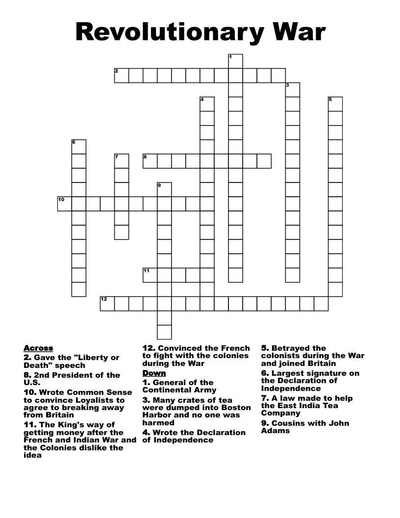 Revolutionary War Crossword