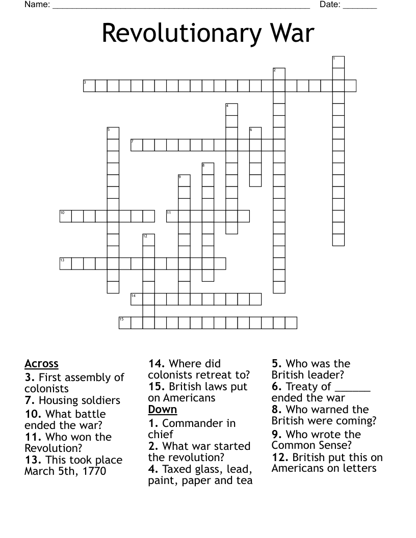 Revolutionary War Crossword