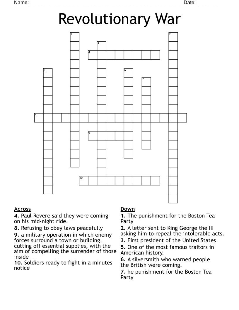 Revolutionary War Crossword