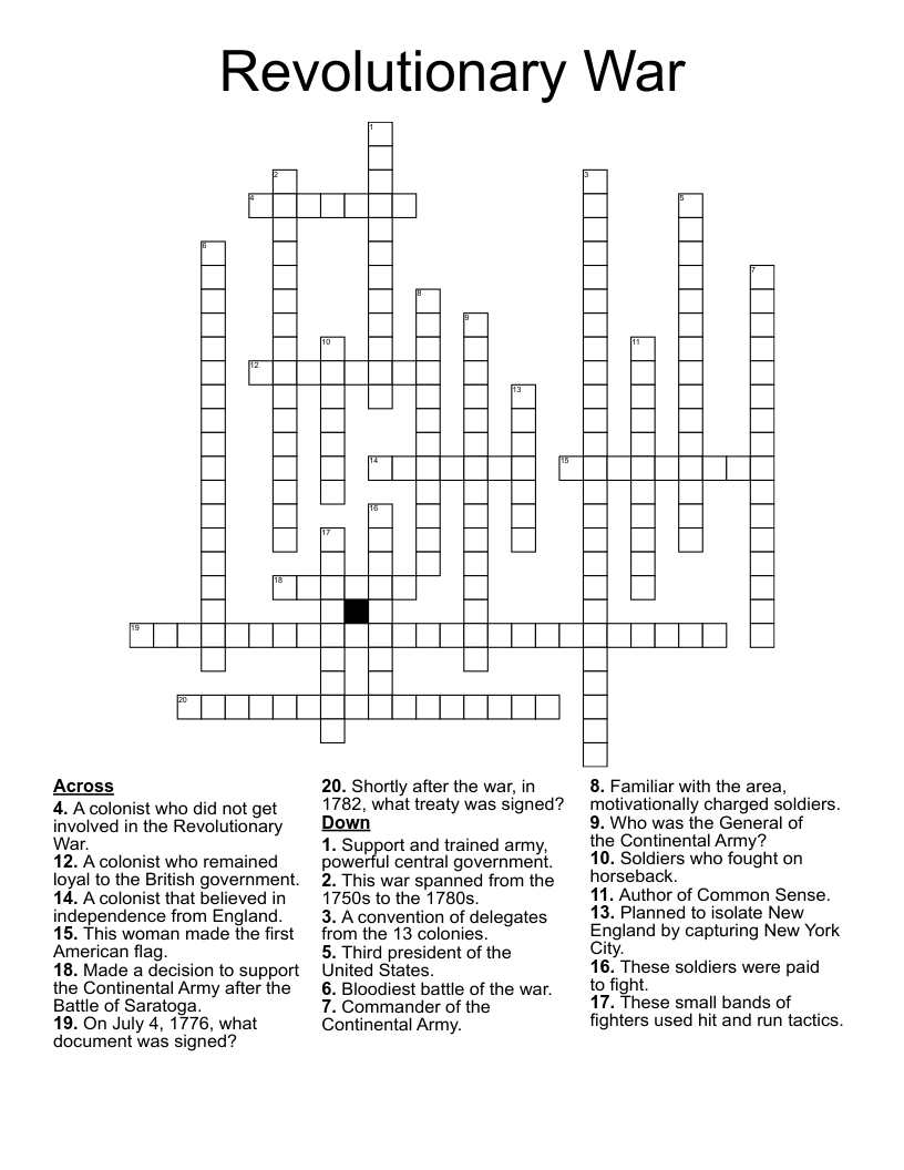 Revolutionary War Crossword
