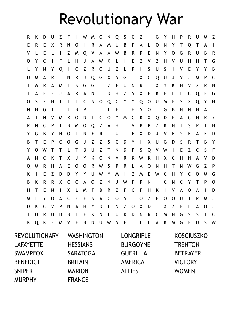 Revolutionary War Word Search