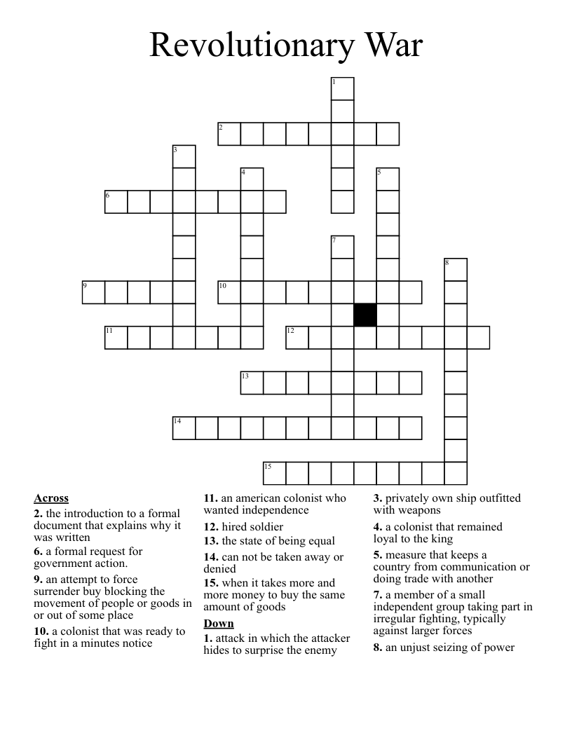 Revolutionary War Crossword