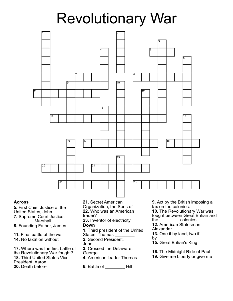 Revolutionary War Crossword