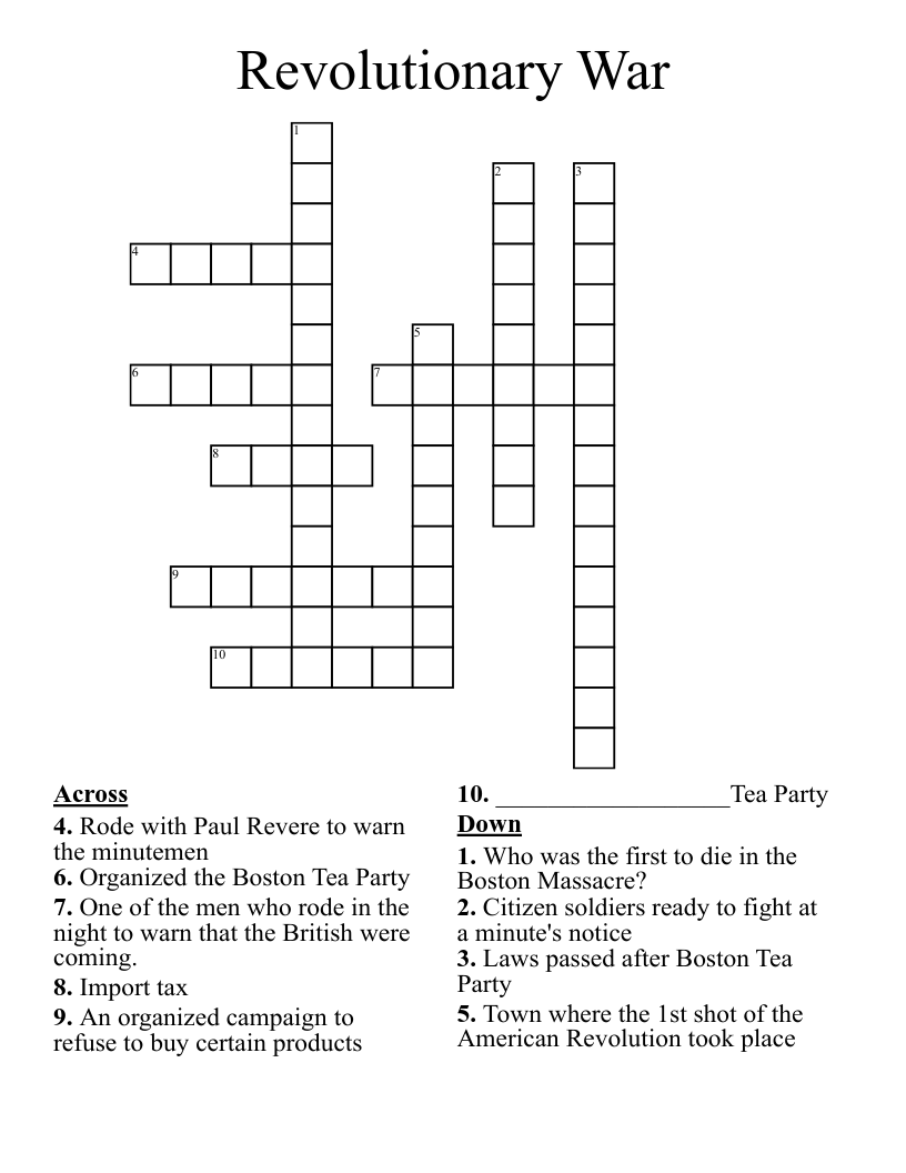 Revolutionary War Crossword