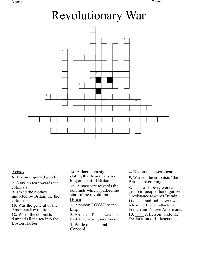 Revolutionary War Crossword