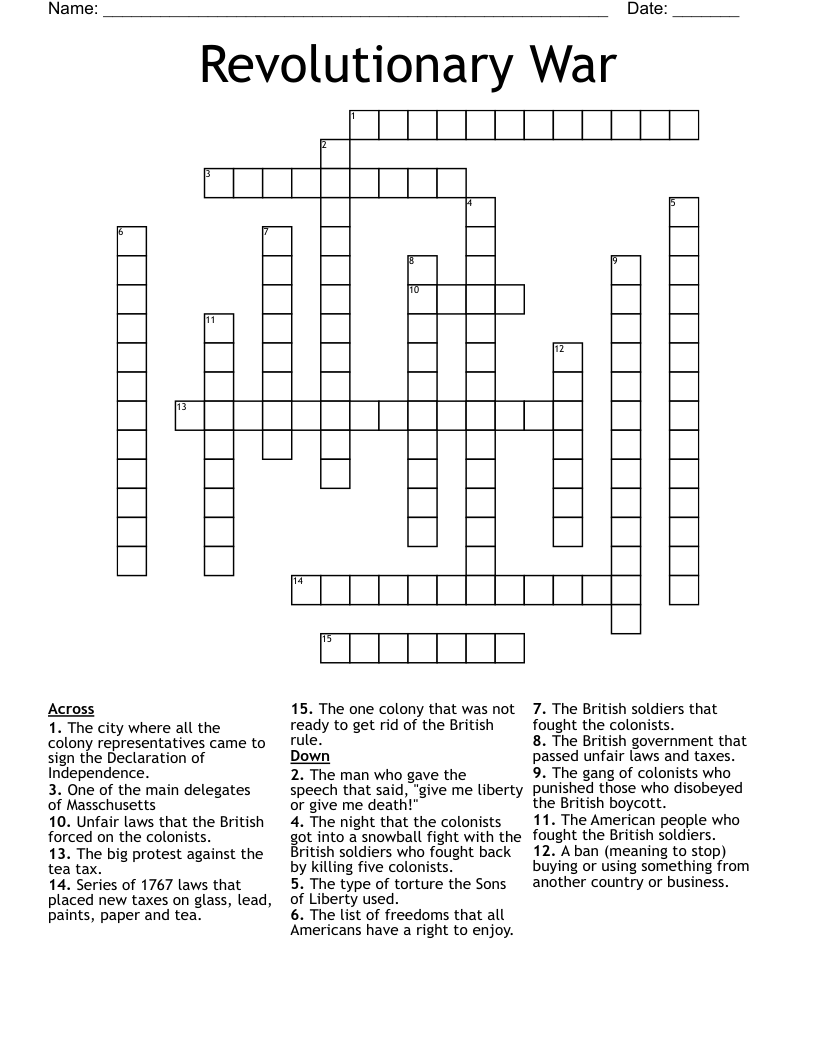 Revolutionary War Crossword