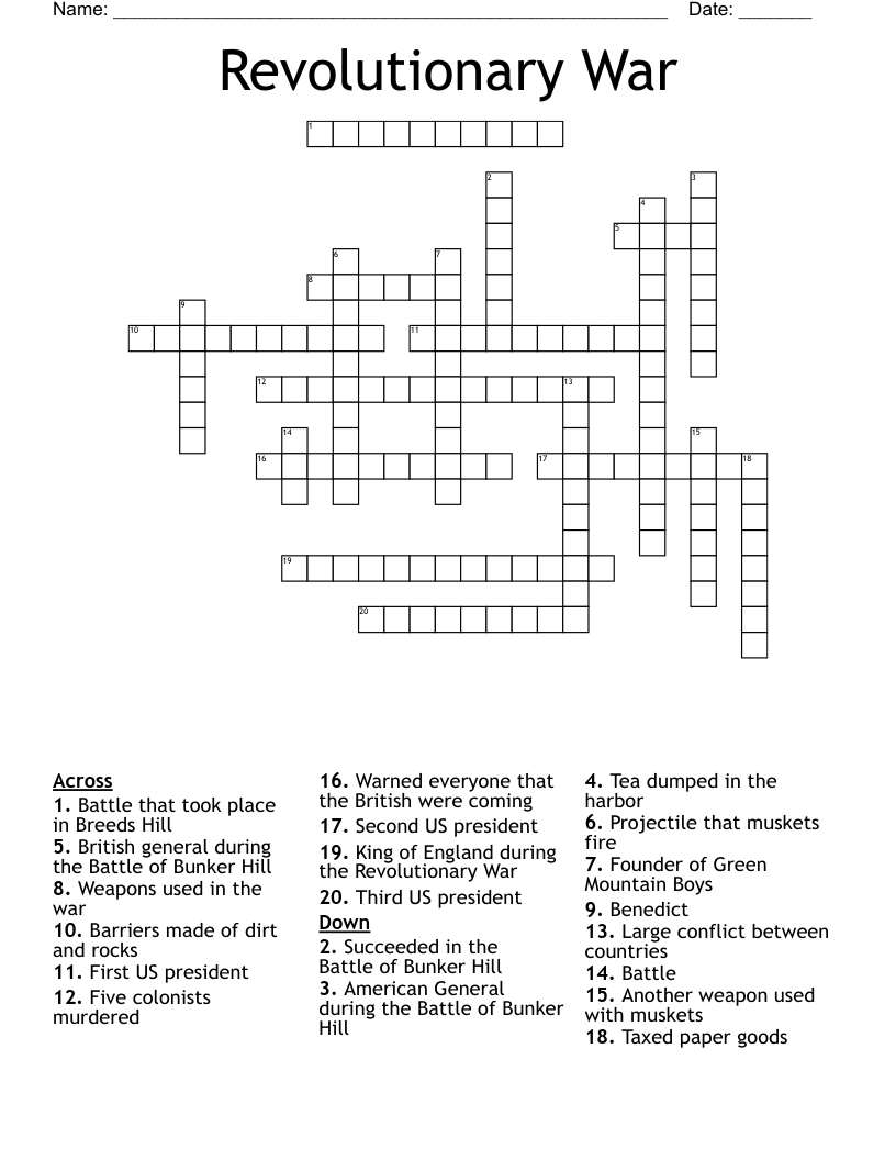 Revolutionary War Crossword