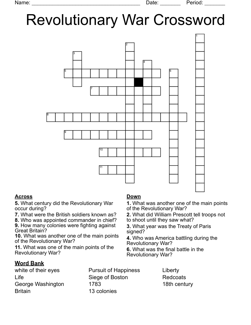 Revolutionary War Crossword