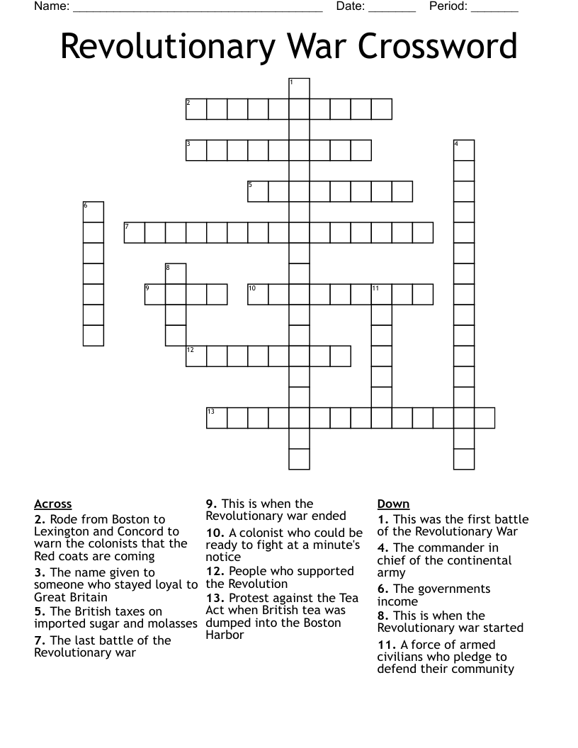Revolutionary War Crossword