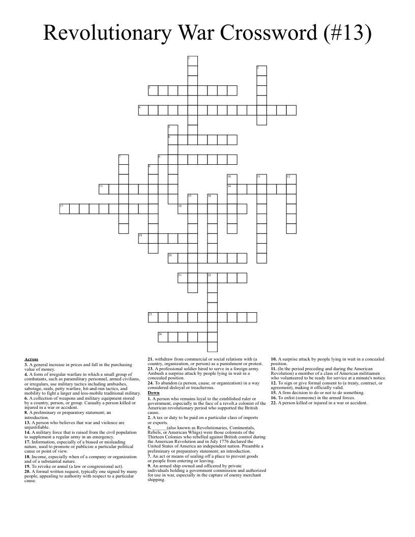 Revolutionary War Crossword (#13)