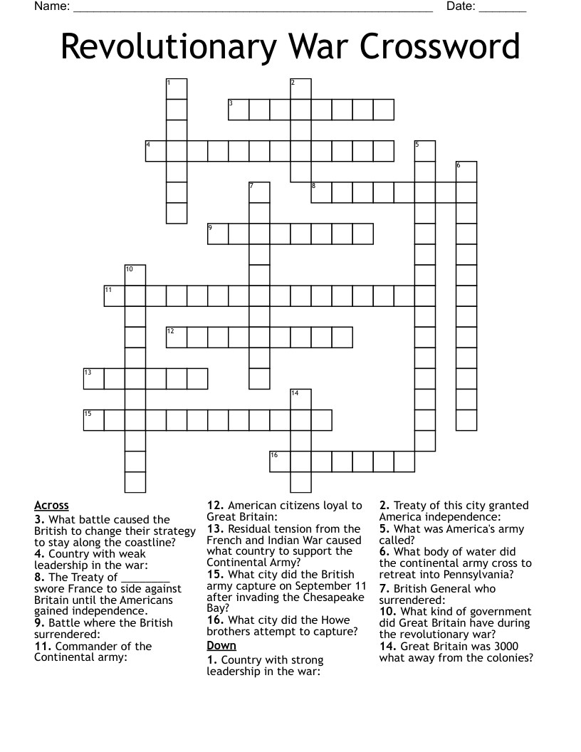 Revolutionary War Crossword