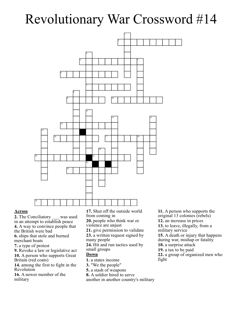 Revolutionary War Crossword #14
