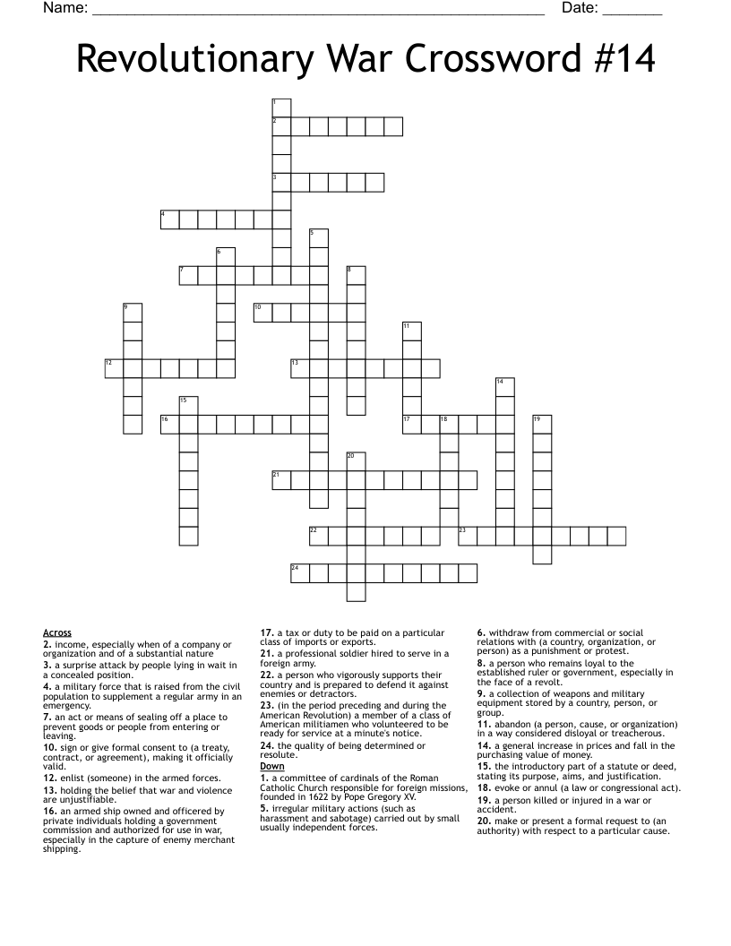 Revolutionary War Crossword #14