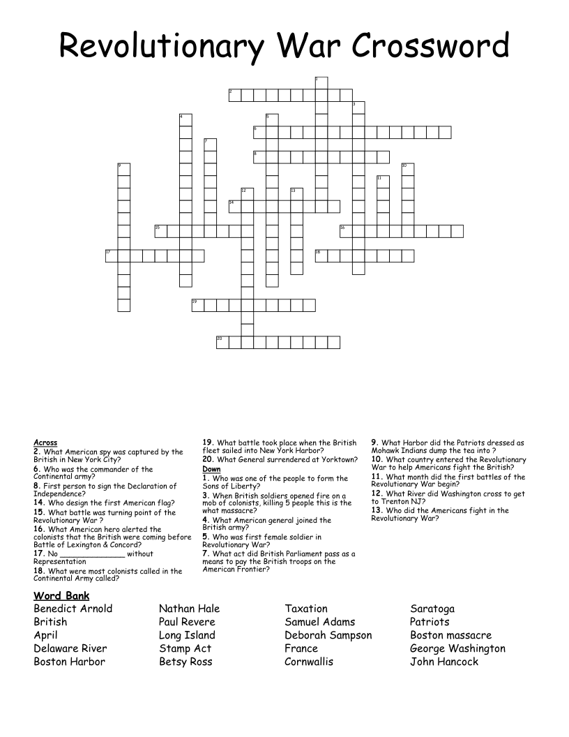 Revolutionary War Crossword