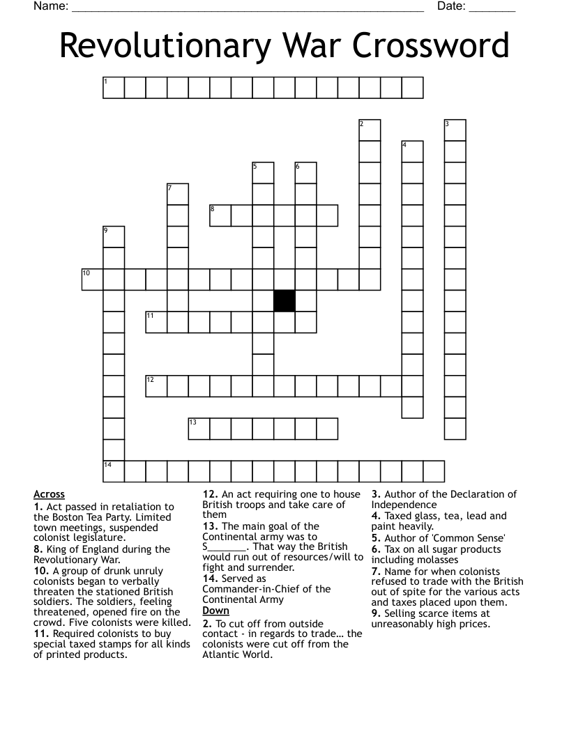 Revolutionary War Crossword