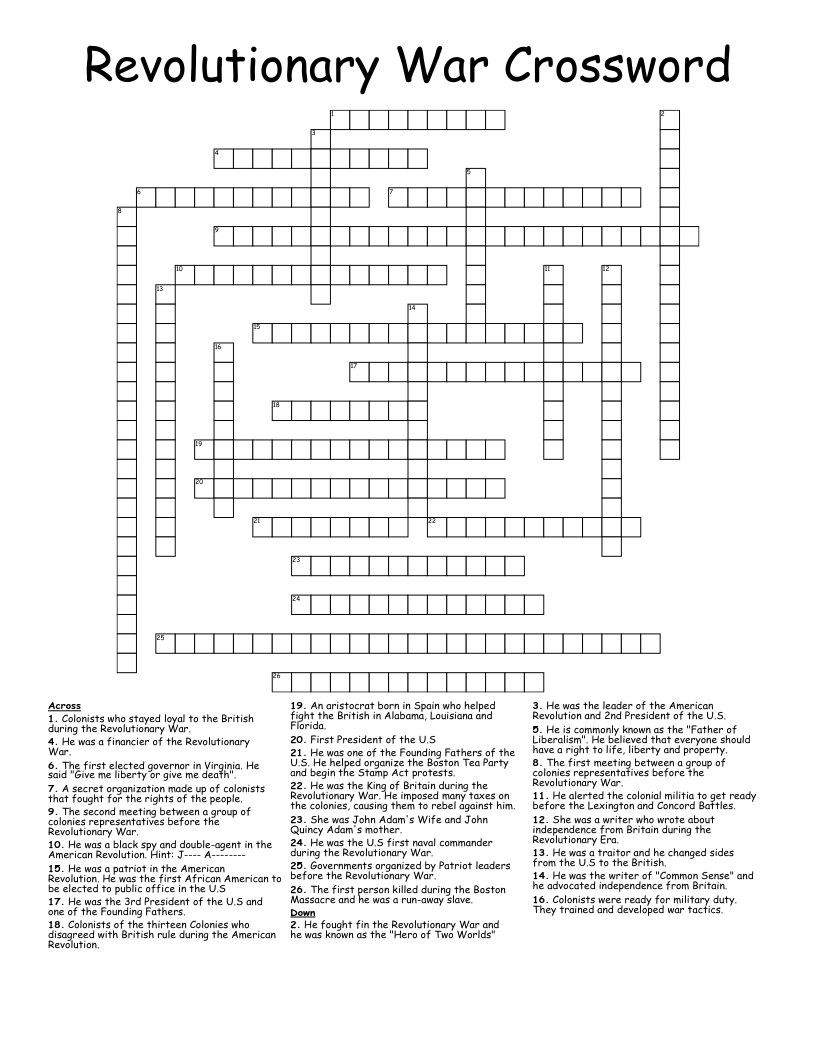 Revolutionary War Crossword