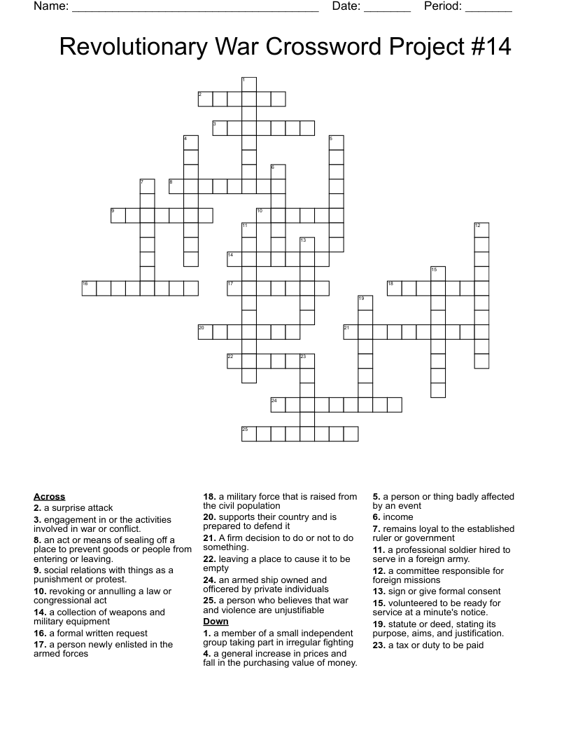 Revolutionary War Crossword Project #14