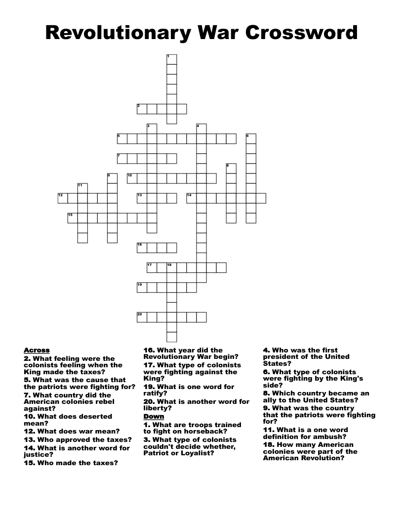Revolutionary War Crossword 