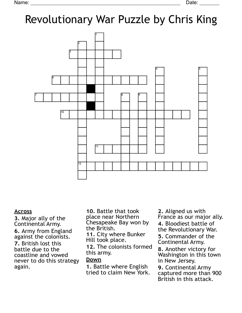 Revolutionary War Puzzle by Chris King Crossword