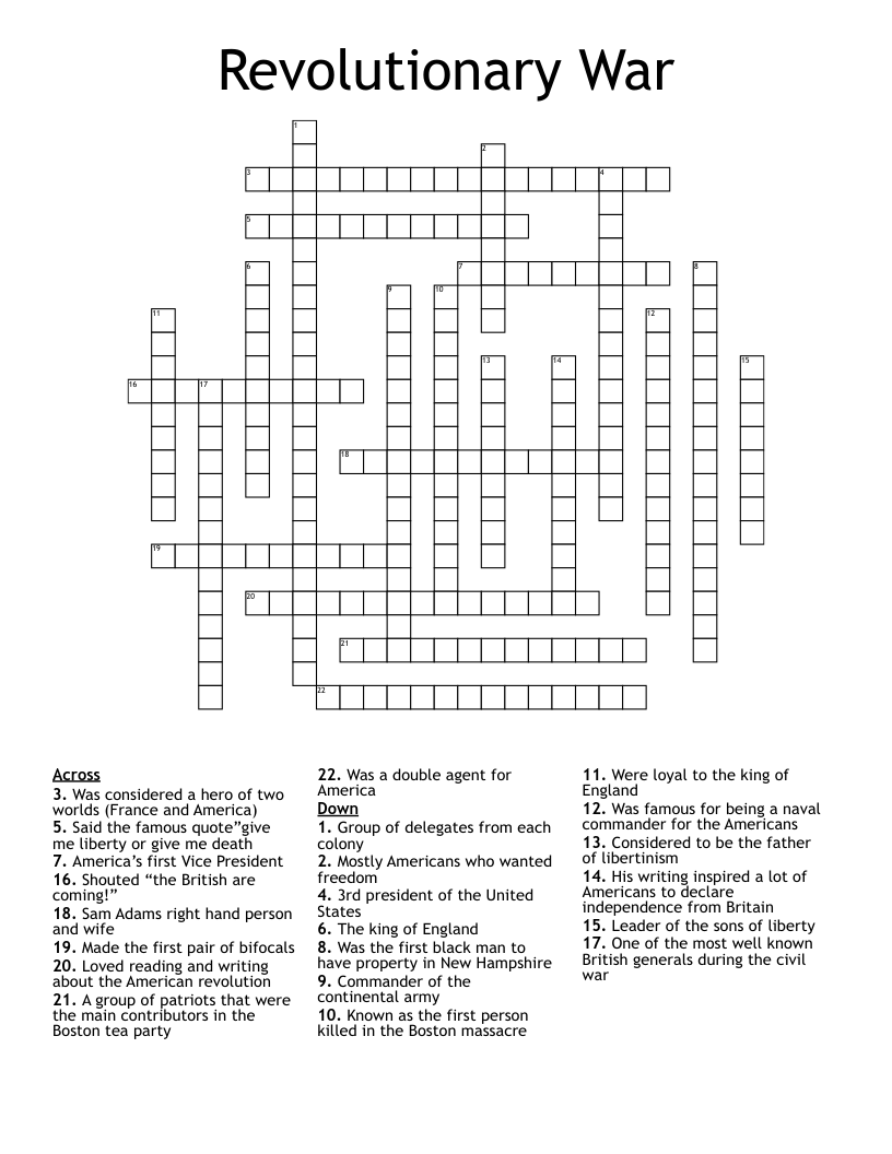 Revolutionary War  Crossword