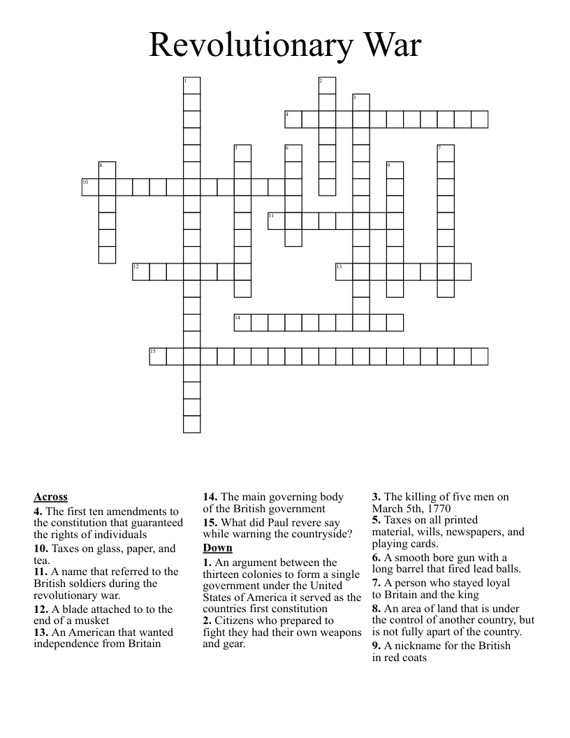 Revolutionary War  Crossword