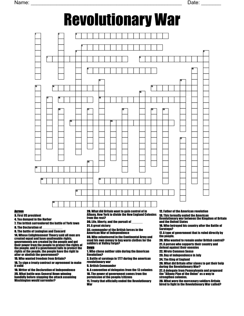 Revolutionary War  Crossword