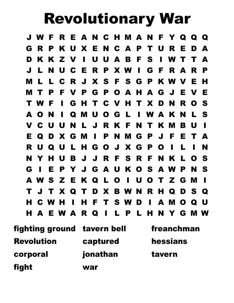 Revolutionary  War Word Search