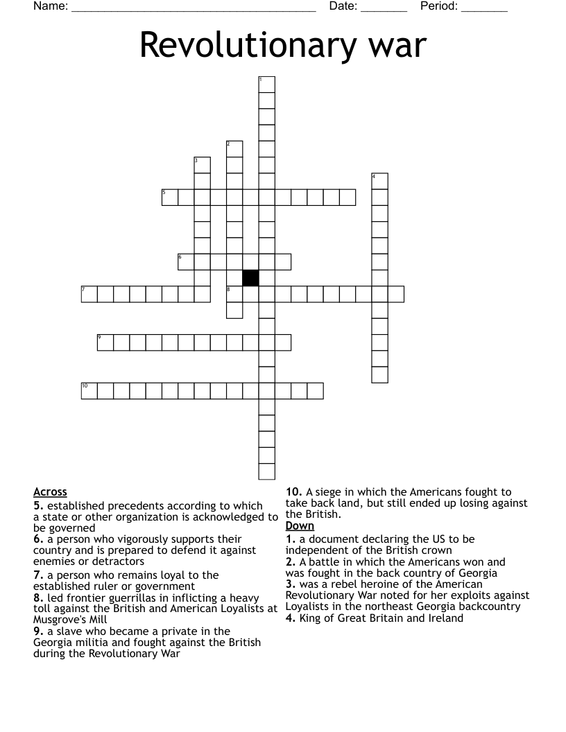 Revolutionary war Crossword