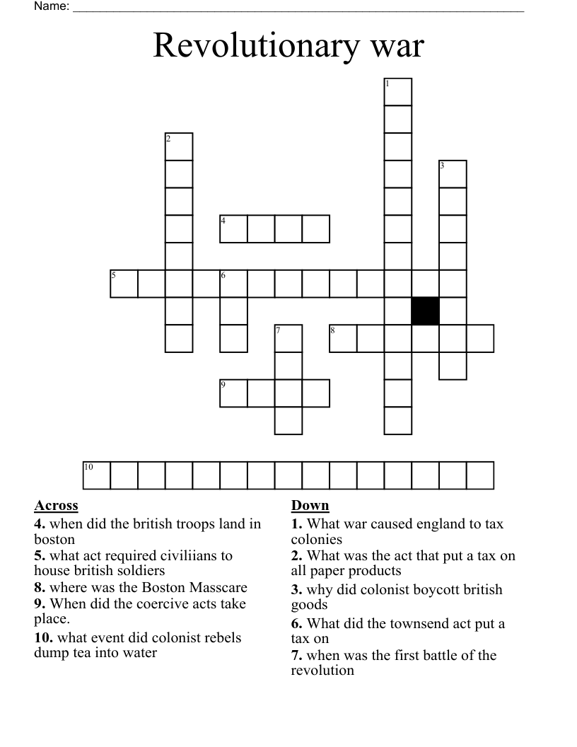 Revolutionary war Crossword