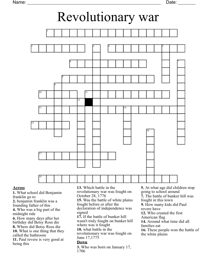 Revolutionary war Crossword