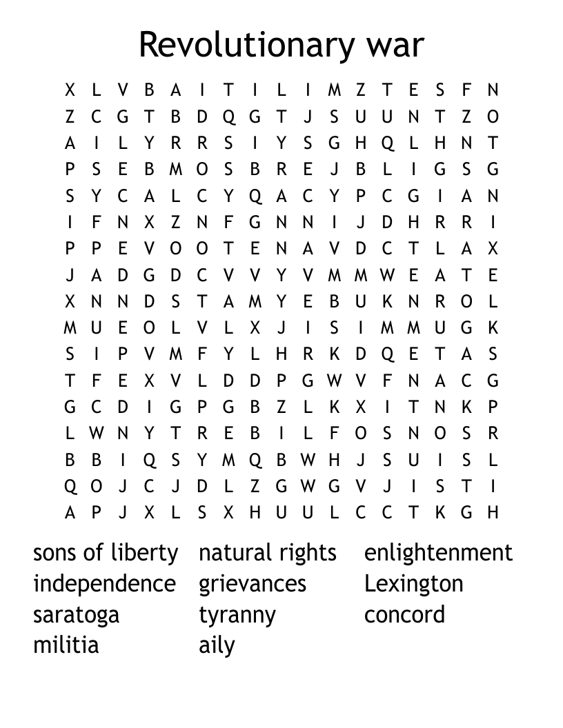Revolutionary war Word Search