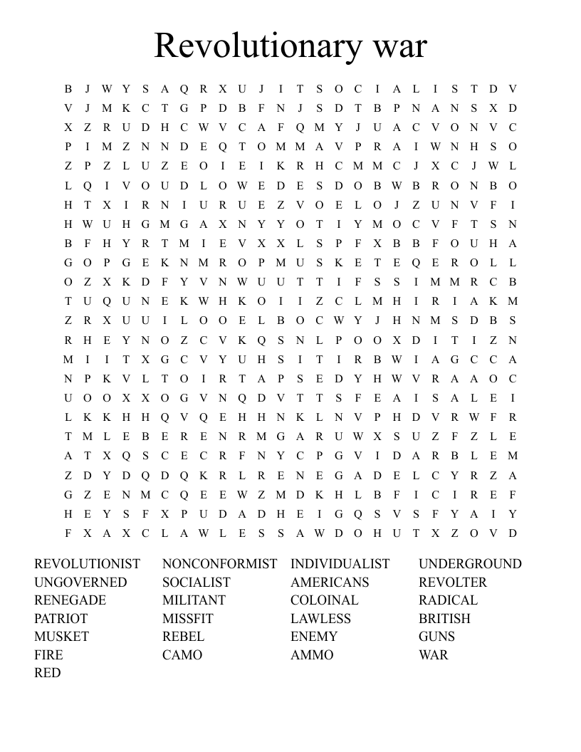 Revolutionary war Word Search