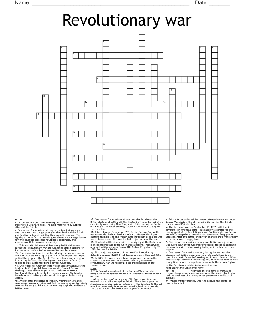Revolutionary war Crossword