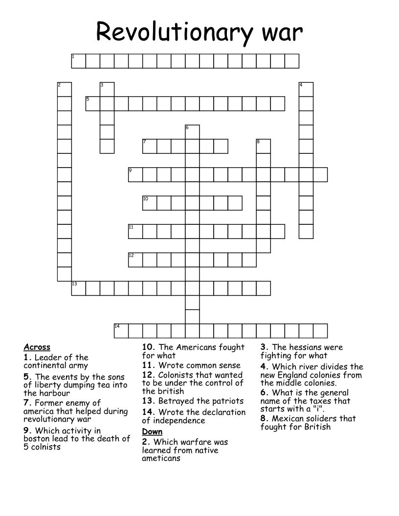 Revolutionary war Crossword