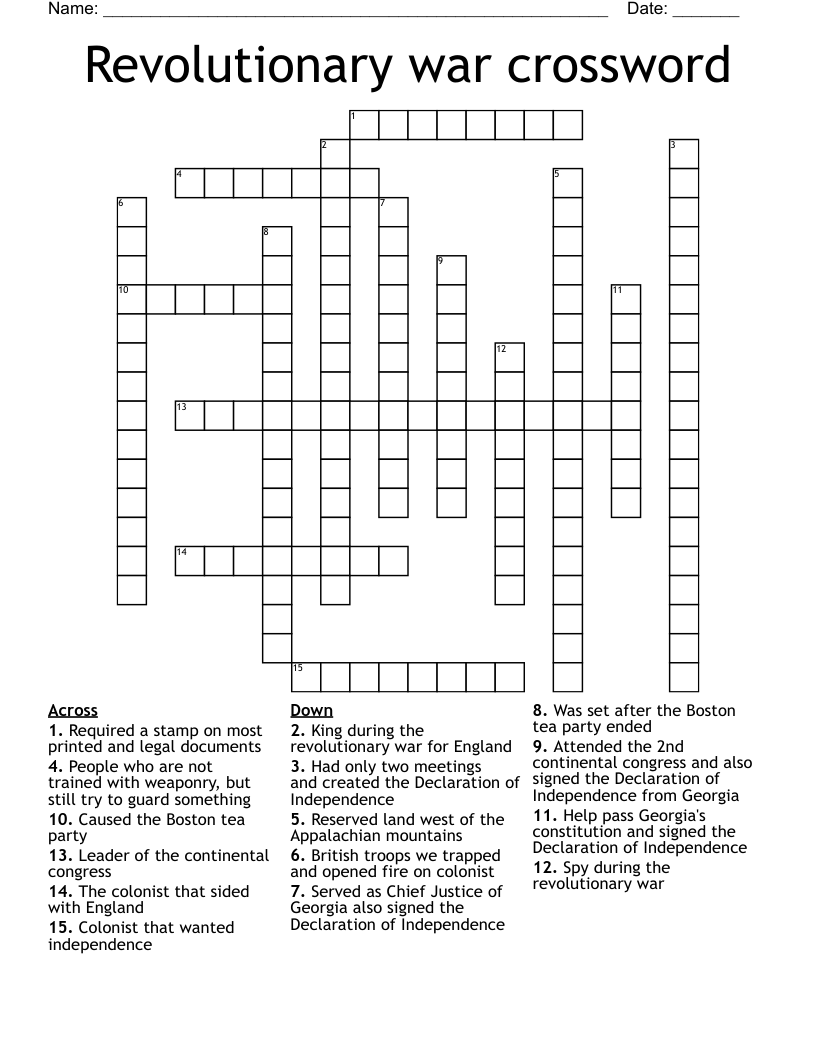 Revolutionary war crossword