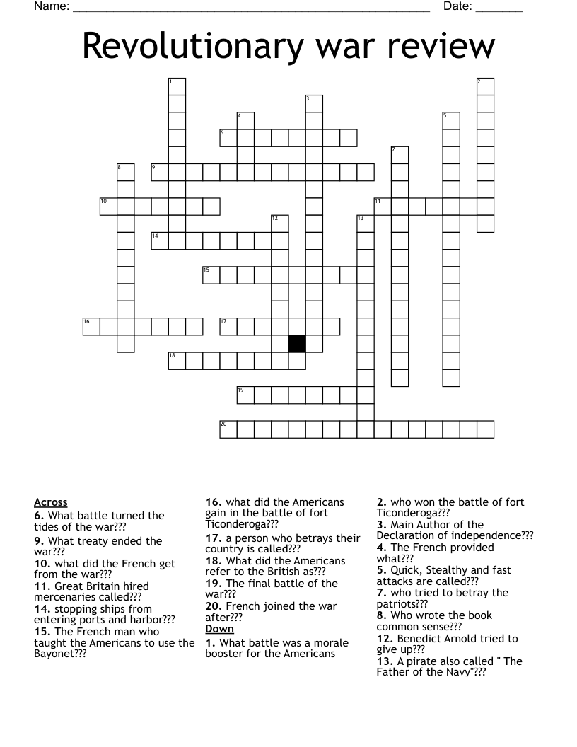 Revolutionary war review  Crossword