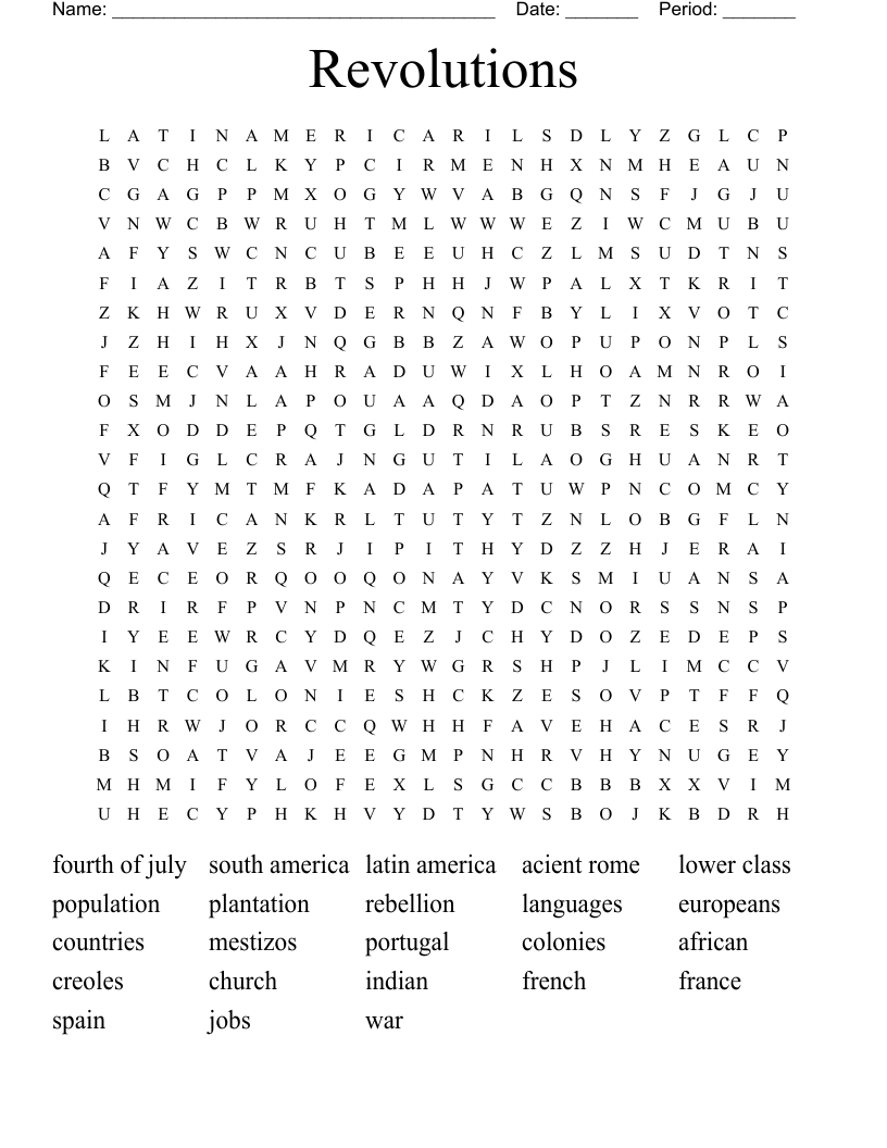 Revolutions Word Search